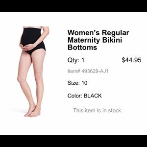 NWOT maternity lands end black bikini bottom